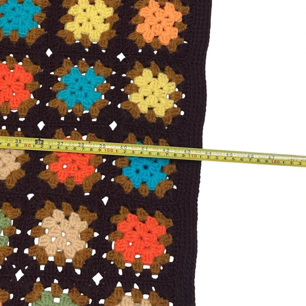 VTG‎ Autumn Fall Crochet Granny Square  Afghan Multicolor Blanket 60x43